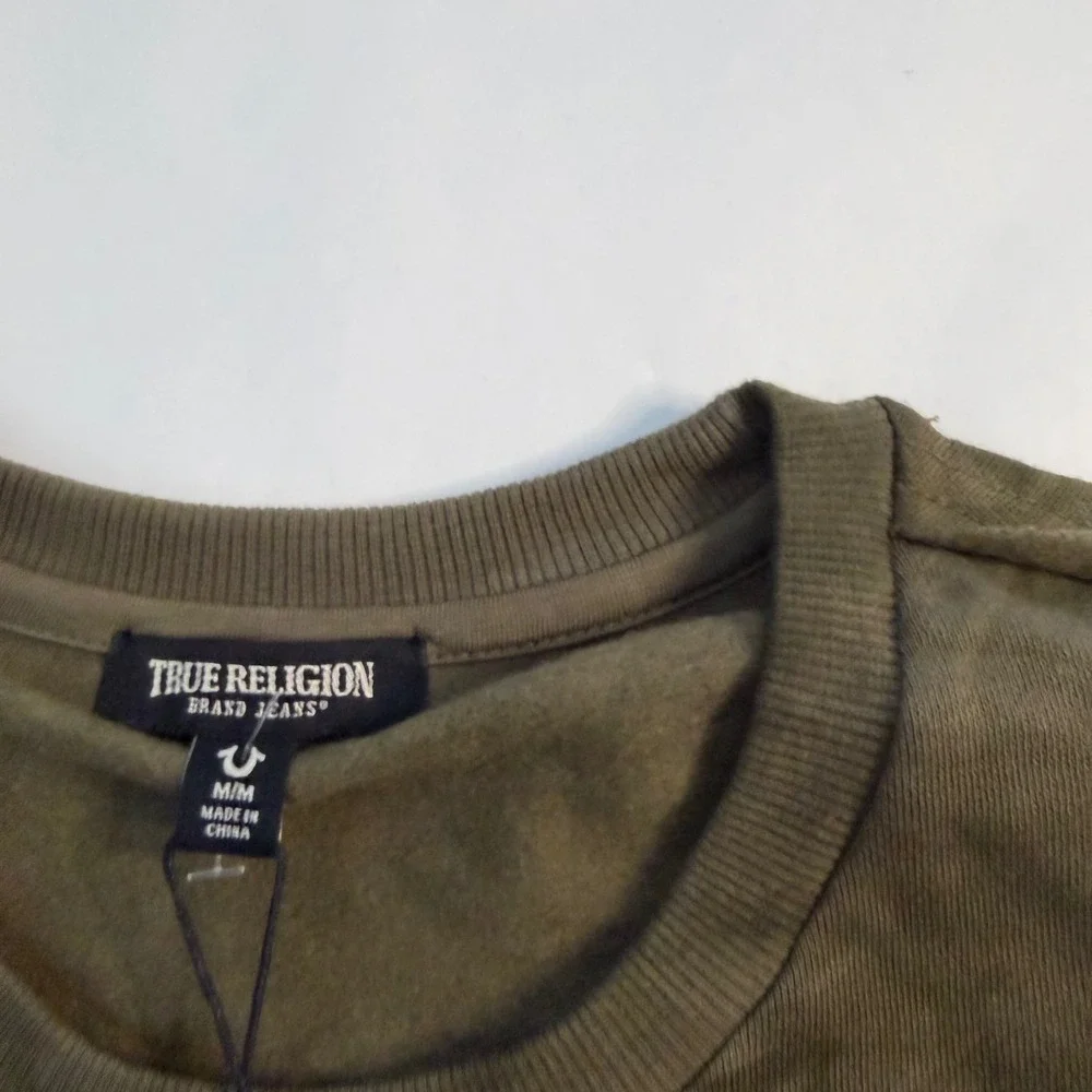 True Religion Men S Camo Green Tie Dye‎ Debossed Rib Pullover Crew Sweatshirt M